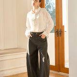 Famecoco Structured Wide-Leg Cotton Pants