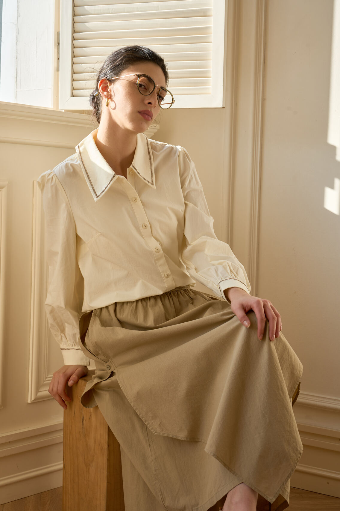 Famecoco Contrast‑Trim Cotton Shirt