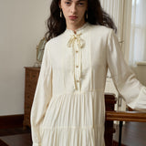 Famecoco Tie-Neck Gathered Midi Dress