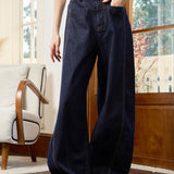 Famecoco Curved‑Leg Wide Raw Denim Pants