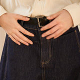 Famecoco Curved‑Leg Wide Raw Denim Pants